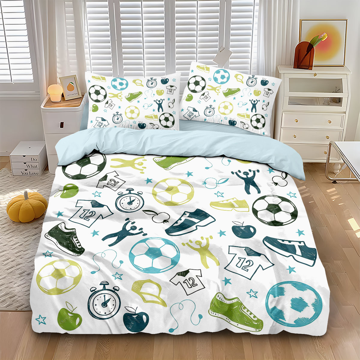 Home Textiles Bedding - 3 adet Futbol Graffiti Baskılı Stil