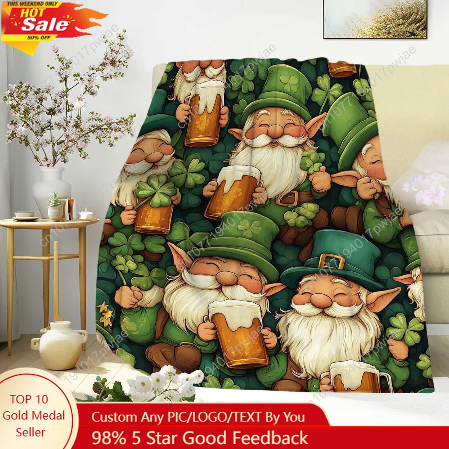Quality Home Textiles - Aziz Patrick Günü Gnome Battaniyesi, Bira