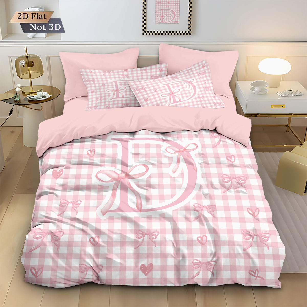 Home Textiles Bedding - 3 adet Pembe Fiyonk D-Baskılı Çekirdeksiz